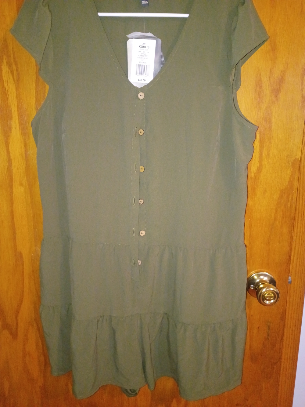 Lily Rose Olive Green Button-Front Tiered Jumpsuit